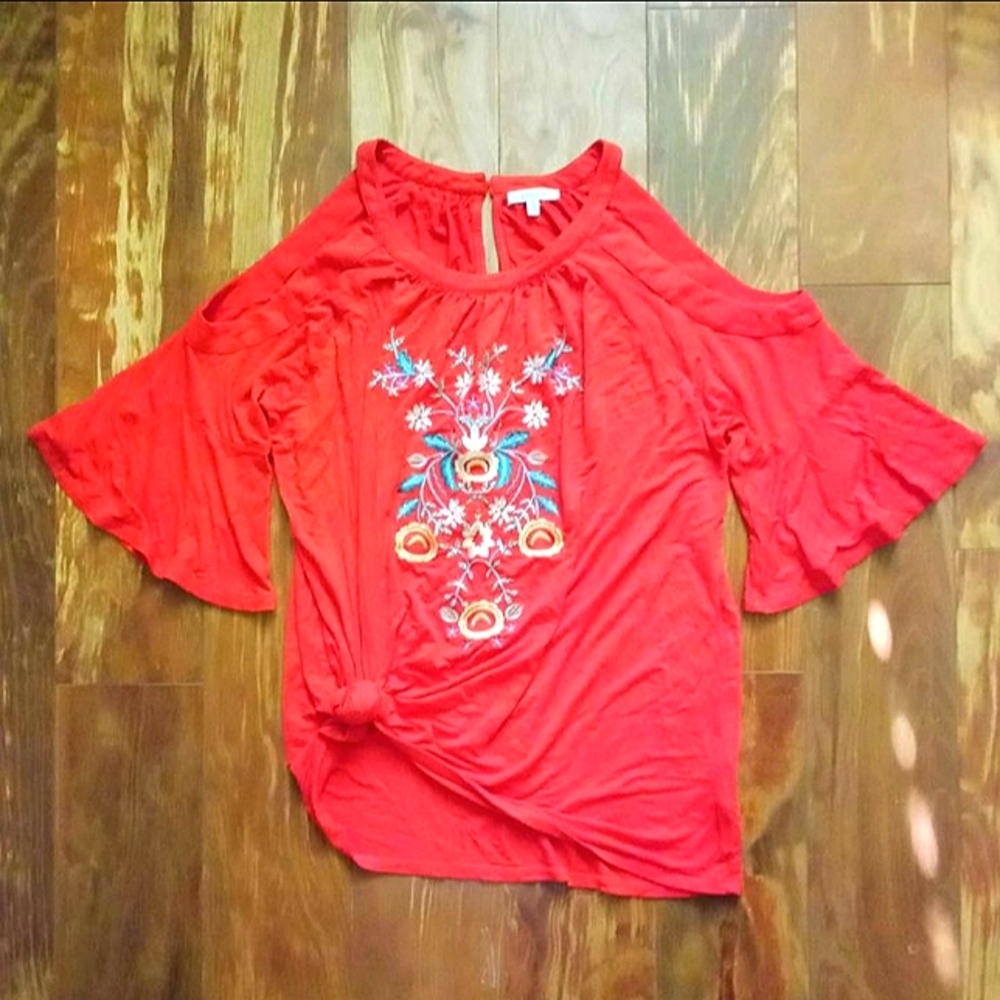 Jodifl Bell Sleeve Embroidered Top